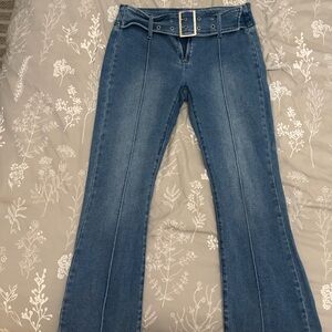 Forever 21 Medium Blue Straight-Leg Jeans with Belt